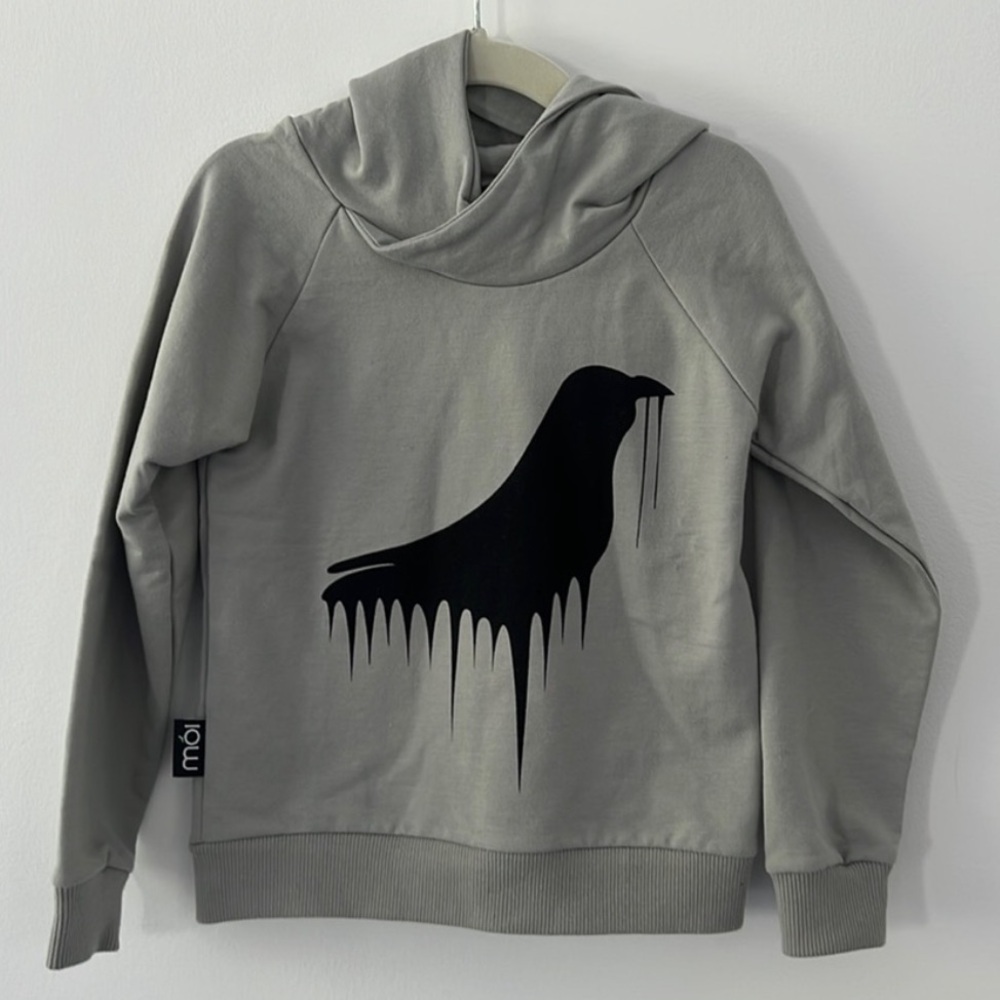 MOI Bird Graphic Pullover Hoodie Gray & Black Sz 12-18 months Gender Neu…